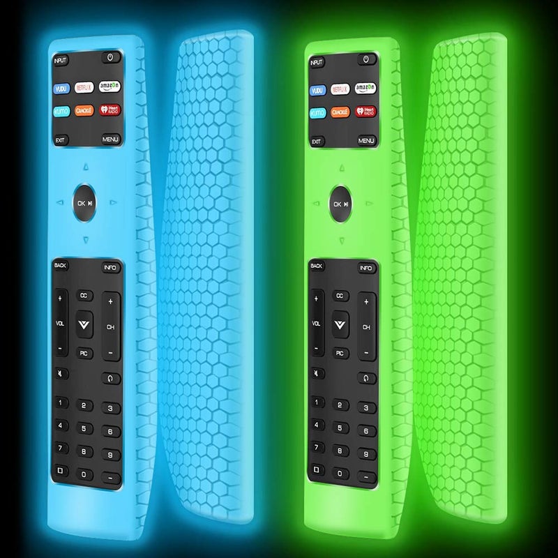 Oyrlize 2 Pack Silicone Protective Case Cover for New XRT136 Vizio Smart LCD LED TV, Shockproof Vizio Remote Replacement Case, Soft Durable Remote Bumper Back Covers - Glowblue+Glowgreen - Image 1